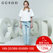 CCDD2018夏装新品专柜正品短款宽松系带后开叉短袖白衬衫女上衣潮图片