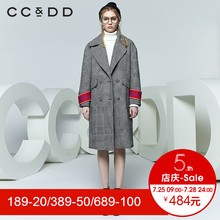 CCDD2018春装新品专柜正品时尚千鸟格飘带毛呢大衣女中长款韩版潮图片