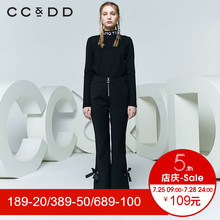 CCDD2018春装新品专柜正品韩版显瘦字母绣花半高领长袖T恤女上衣图片