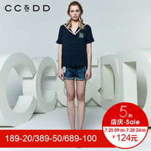 CCDD2018夏装新品专柜正品学院风海军领双排扣绣花短袖衬衫女韩版图片