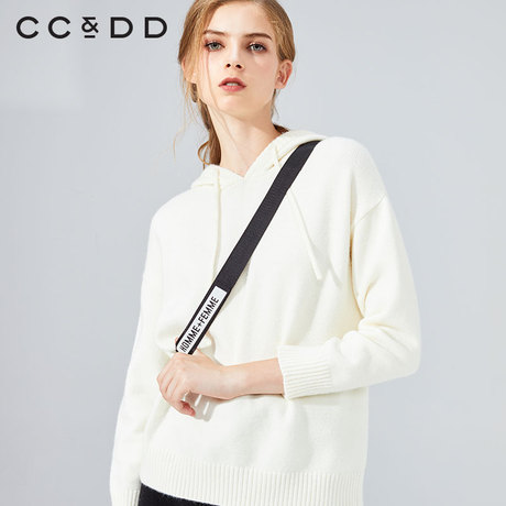 【预售】CCDD2018冬装新品专柜正品连帽时尚纯色系带宽松套头毛衫商品大图