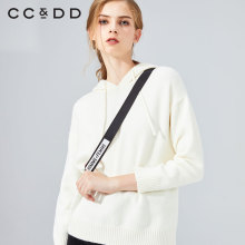 【预售】CCDD2018冬装新品专柜正品连帽时尚纯色系带宽松套头毛衫图片