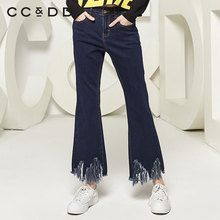 CCDD2018秋装新品专柜正品时尚深色磨破中腰牛仔裤女长裤直筒裤潮图片