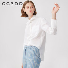 【商场同款】CCDD2018秋装新品学院风白色气质长袖韩版修身衬衫女图片