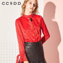 CCDD2018冬装新品专柜正品时尚英伦风显瘦高圆领袖口系带长袖衬衫图片