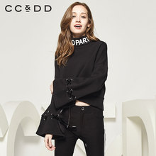 CCDD2018秋装新品专柜正品时尚修身字母立领长袖圆领衫女套头上衣图片