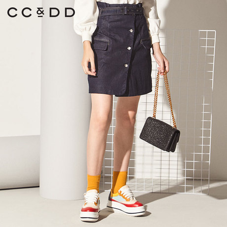 CCDD2018冬装新品专柜正品时尚纽扣高腰气质显瘦短裙牛仔半身裙商品大图