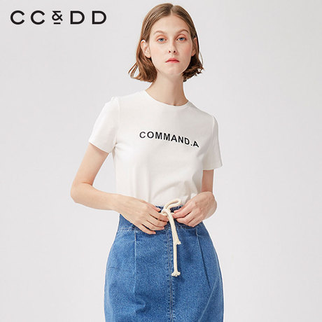 【商场同款】CCDD2018秋装新品修身字母短袖白色休闲时尚打底短袖商品大图