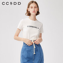 【商场同款】CCDD2018秋装新品修身字母短袖白色休闲时尚打底短袖图片