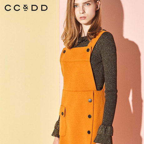 CCDD2018冬装新品专柜正品时尚收腰显瘦气质仿呢料背带连衣裙商品大图