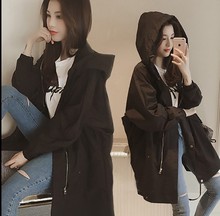 2019春秋女新款韩范中长款休闲风衣百搭薄款大码学生bf宽松外套潮