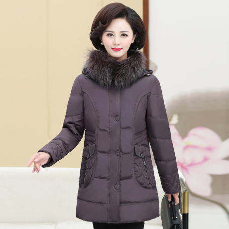 正品加厚中老年羽绒服女中长款貉子毛大码中年女士妈妈羽绒服冬装商品大图