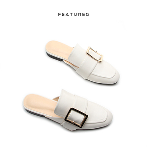 欧美金属方扣包头拖鞋