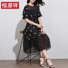 恒源祥2019春夏新款女士100%桑蚕丝中长款真丝复古连衣裙圆领裙子图片