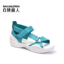 白领丽人夏新欧美个性 牛皮拼色平跟露趾女凉鞋 4305L
