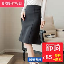 2018秋季新款韩版优雅修显瘦半身裙喇叭摆大码女装知性职业黑早初图片