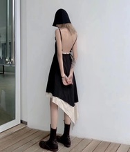 【北京现货】B oundless19ss性感露背下摆不规则双层吊带裙暗黑裙