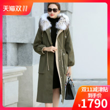 2018冬欧美新款獭兔绒派克服女装中长款貉子毛领皮草派克大衣外套图片