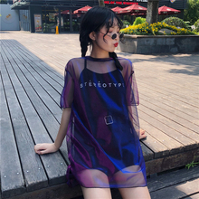 字母印花背心吊带两件套潮 ulzzang百搭亮丝透视网纱裙女 韩版 夏装