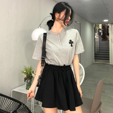 防走光百褶裙裤 裙套装 女T恤 夏季韩国ulzzang百搭bf小立领短袖