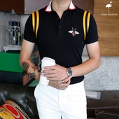 欧美大牌款 男刺绣小蜜蜂织带拼色修身 短袖 翻领polo衫 潮牌新品 夏装