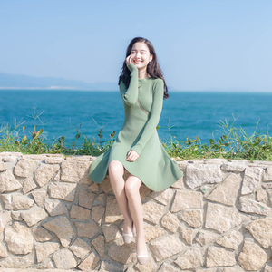 气质修身显瘦长袖针织连衣裙