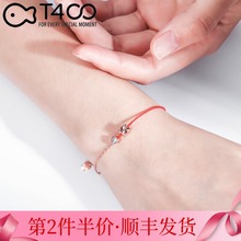 T400纯银手链女本命年红绳小猪手绳生肖情侣属猪猪饰品本命年礼物