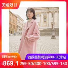 茵曼旗舰店2018秋冬新款女装蝴蝶结绑带纯100%羊毛双面呢外套大衣图片