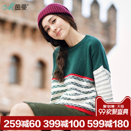 【拍下7折】茵曼旗舰店2018秋装新款长袖套头毛衣女装宽松针织衫商品大图