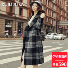 2018秋冬流行格子羊绒大衣赫本风韩版宽松显瘦双面尼羊毛外套女装图片