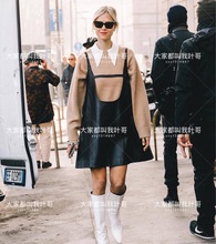 P家小黑裙吊带背心裙 娃娃裙 皮革 imfann 走秀款 泫雅同款 新款