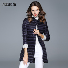 米蓝风尚2018秋冬季新款羽绒服女中长款修身显瘦黑色立领女装外套图片