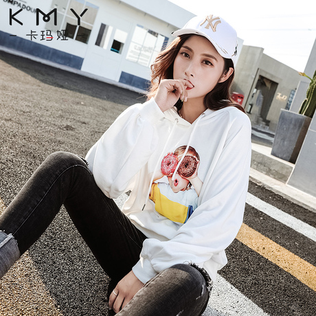 卡玛娅春秋装新款韩版潮早秋卫衣女连帽长袖宽松chic上衣印花外套商品大图