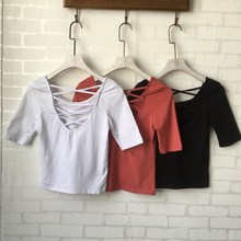 性感显瘦 上衣半袖 修身 紧身短款 简约夏装 女纯棉V领t恤短袖