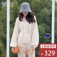 裙居浅驼色V领慵懒风针织衫女秋季2018新款宽松打底衫套头羊毛衫图片