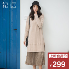 裙居浅咖色半高领羊毛衫女秋冬2018新款中长款针织衫女套头打底衫图片