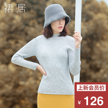 裙居灰色羊毛衫女2018新款半高领打底衫套头针织衫女长袖秋季上衣商品大图