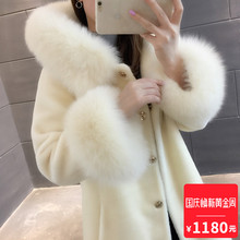 2018冬新款狐狸毛领皮草女装羊剪绒大衣中长款连帽羊毛外套韩版图片