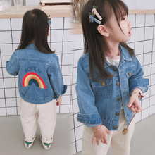 牛仔上衣4452 字母彩虹刺绣翻领外套时尚 女童春装 短款 2019韩版 童装