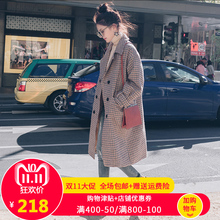 2018流行小清新加厚呢子大衣学生深秋千鸟冷系女装外套港味厚外套图片