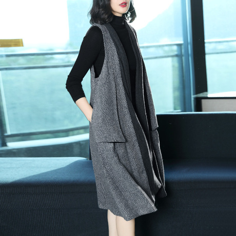 阿吉多毛衣马甲女长款秋冬季2018新款女装韩版无袖针织衫羊毛外套商品大图