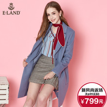 ELAND衣恋女装经典翻领中长毛呢子大衣外套女EEJW78T52I图片