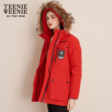 TeenieWeenie小熊2018冬新款女装大毛领连帽羽绒服中长款宽松外套图片