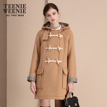 TeenieWeenie小熊冬女装中长款牛角扣大衣连帽毛呢外套TTJW84C02K图片