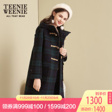 TeenieWeenie小熊2018冬新款女装格子连帽毛呢大衣中长款呢子外套图片
