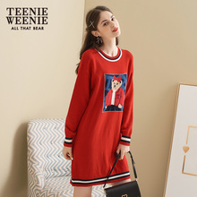 TeenieWeenie小熊2018秋冬女装韩版时尚长袖收腰气质中长款连衣裙图片