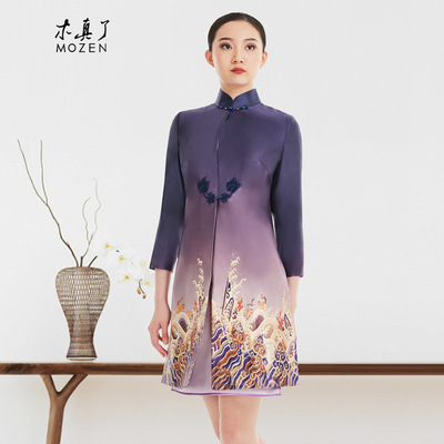 木真了中长款风衣秋2018新品定位印花上衣中式女外套0810