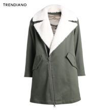 TRENDIANO女装春装潮休闲翻领斜襟长款棉衣外套C1400780图片