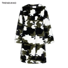 TRENDIANO女装冬装迷彩中长宽松仿皮草外套大衣WHC4321220图片
