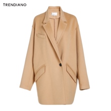 TRENDIANO女装冬装纯色中长款宽松羊毛呢料外套WHC4341240图片